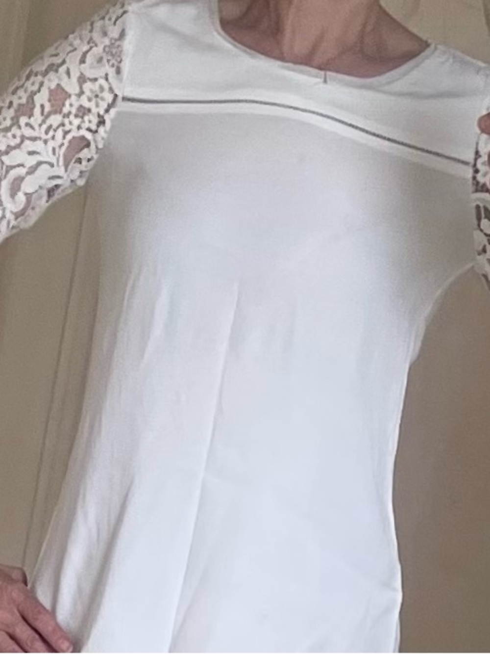 Rebecca Taylor White Lace-Sleeve Tunic Top